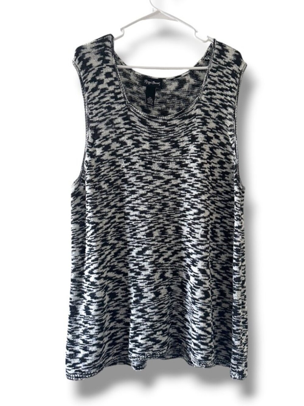Vtg Maggie Barnes Black White Space Dye Knit Tunic Tank Top Women's Plus Size 2X